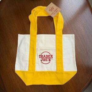 Trader Joe's Mini Tote Bag  Yellow and White NWT